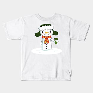 Happy Snowman with Coffee Kids T-Shirt